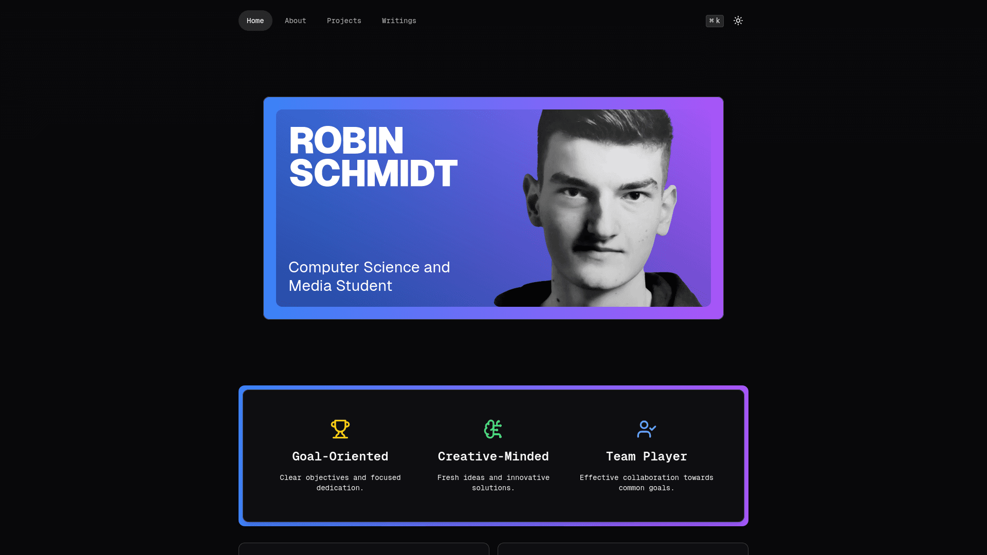 An early gradient hero card with bold display type and highlight cards