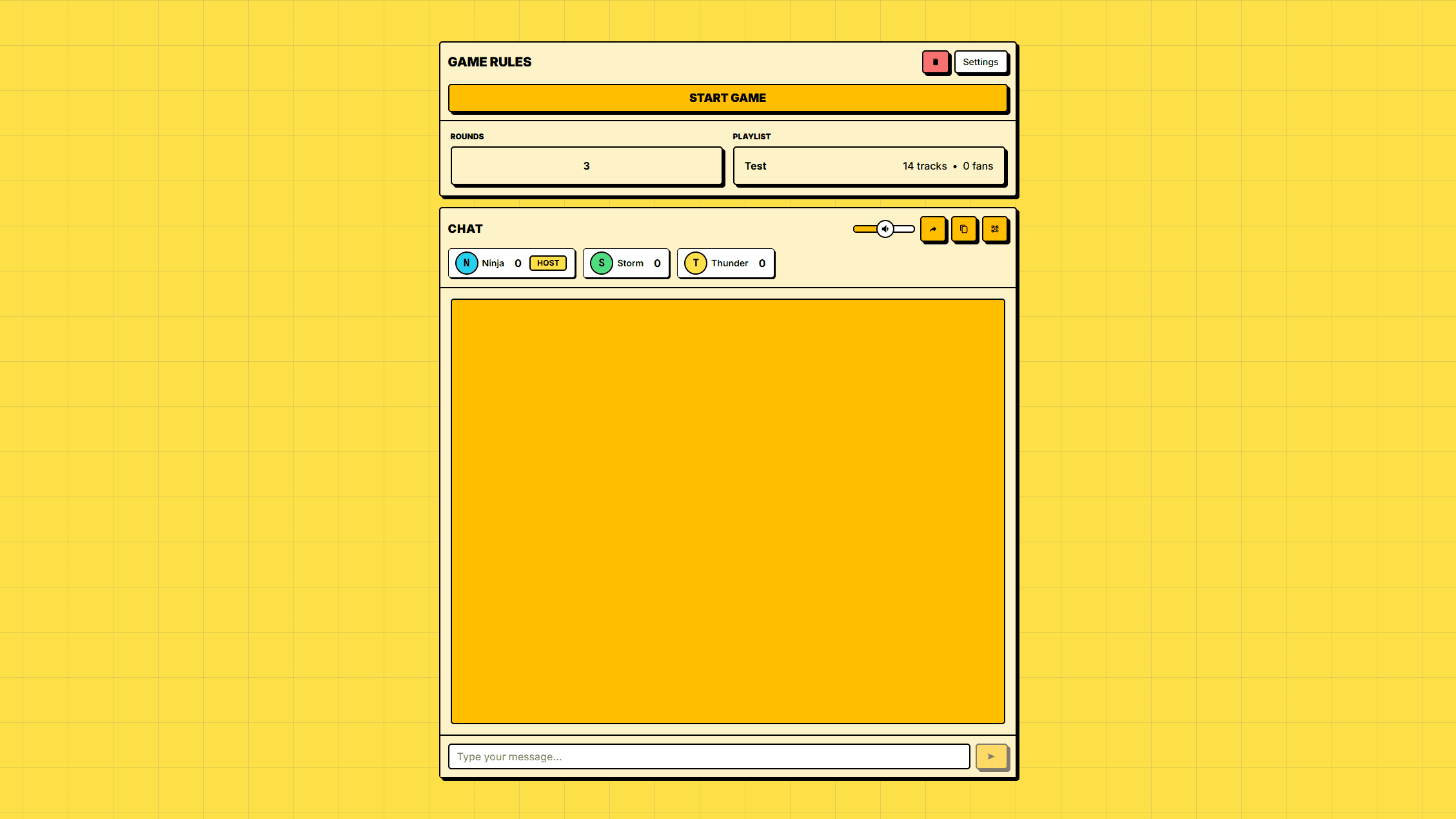 Lobby Screen with game rules and chat