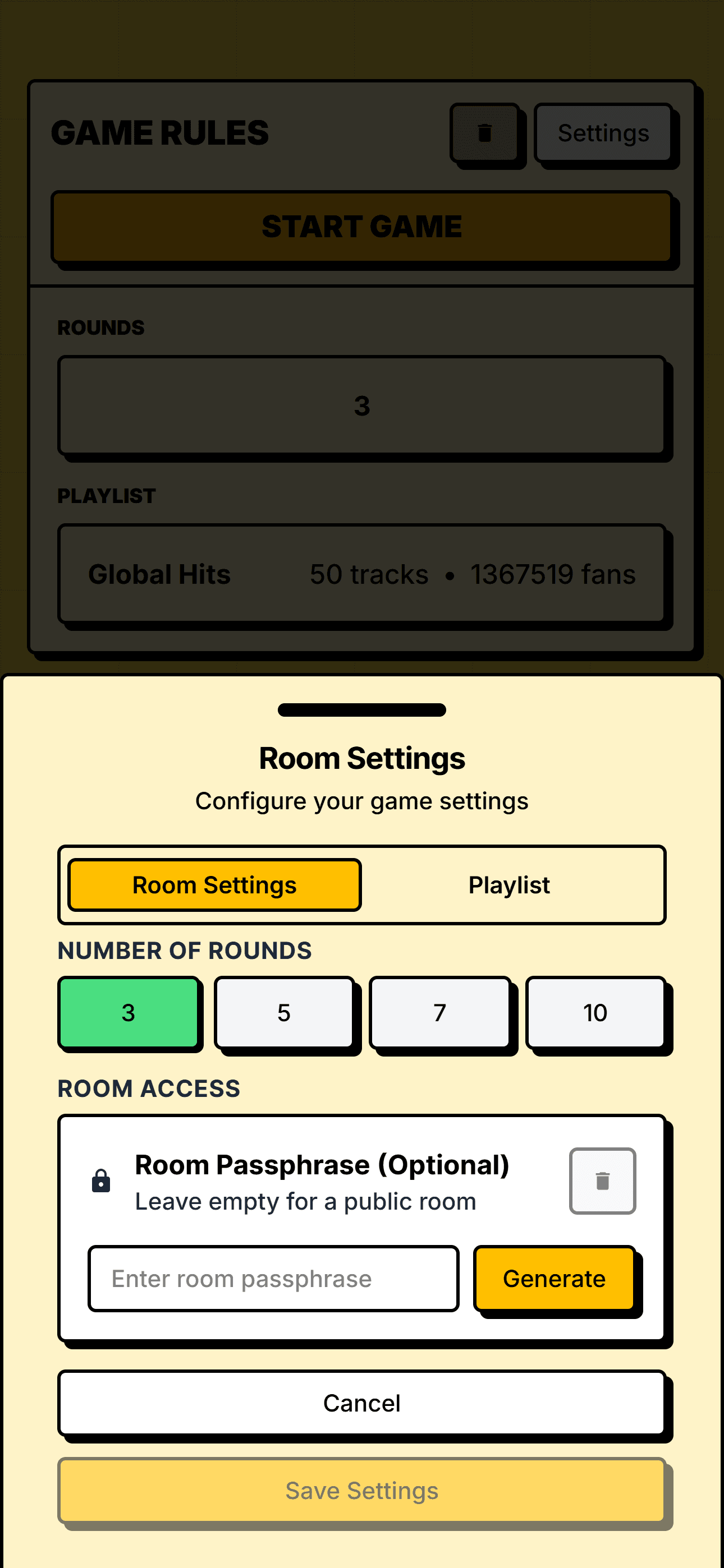 Lobby Screen with Drawer for room settings